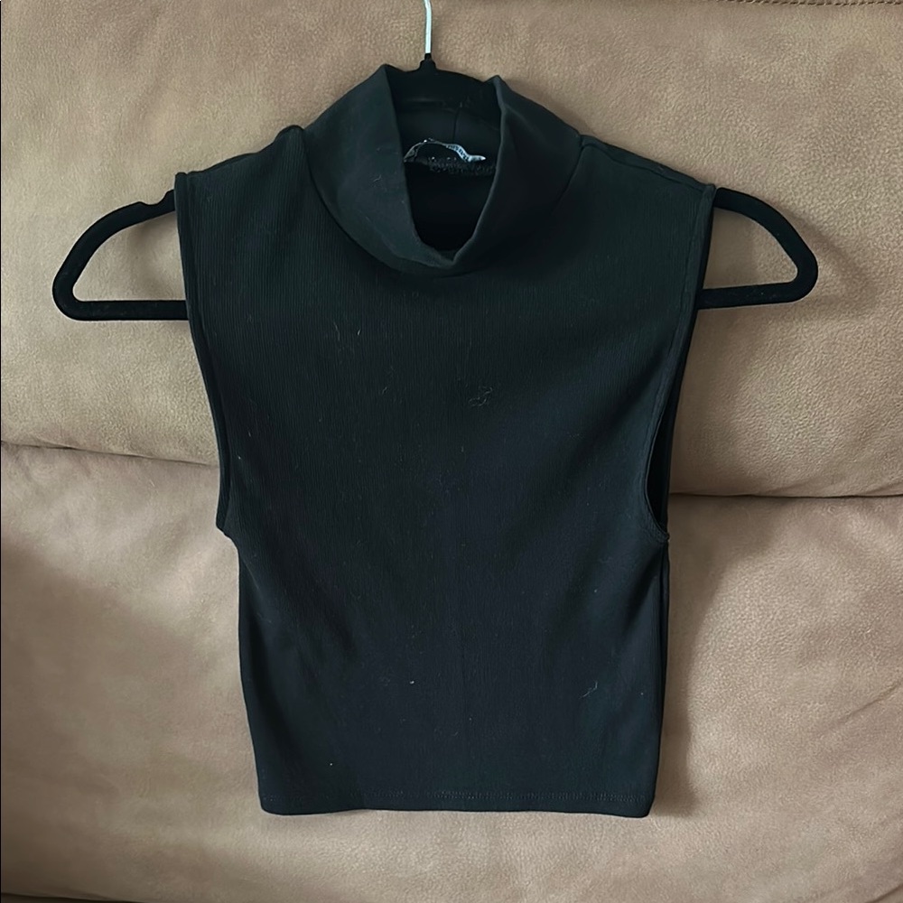 Zara Black Sleeveless Turtleneck Top